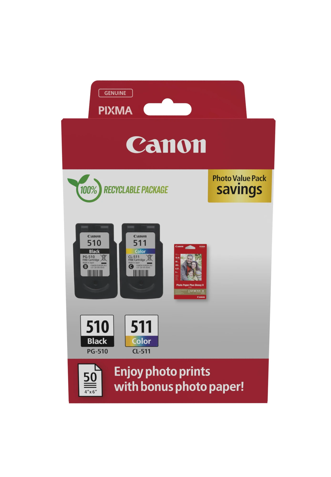 Canon PG-510/CL-511 CMYK + Photo Paper Multipack 2pcs Original Cartridge 220 Pages - immagine prodotto