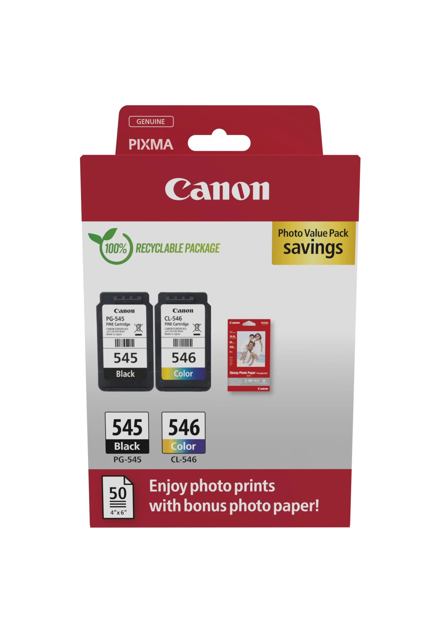 Canon PG545/CL546 CMYK Multipack 2pcs Original Cartridge 545+546 (black+color) 8 ml 180 Pages - immagine prodotto